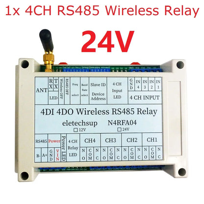 N4RFA04 RT5BF01 DC 12V 24V 433M Wireless RS485 IO Point-to-Point Master-Slave RF Transceiver Relay Swicth Board for Water Pump LED PTZ PLC