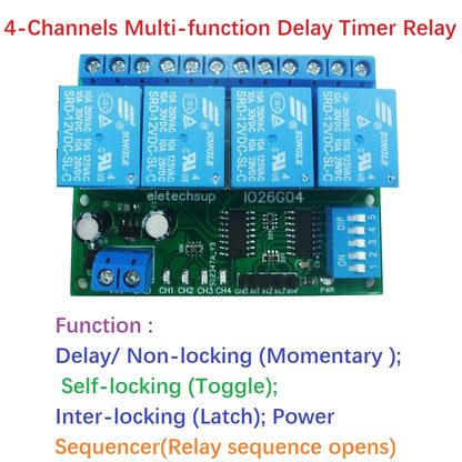 IO26G04 4ch Multifunction Delay Relay Module Flip-Flop Latch Bistable Self-locking Interlock Latch Power Conditioner Sequencer Board