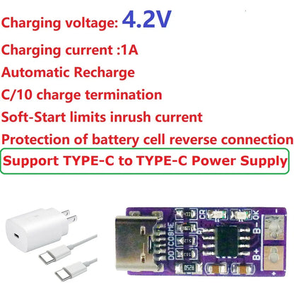 DDTC08ME Ultra-Small Type-C Li-ion Li-Po Lithium Battery Charging Module PD QC FCP USB 18650 TP4056 1A Charger