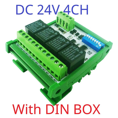 RYR404A 4CH DC 12V 24V Modbus RTU RS485 DO Relay Module DIP Switch Setting Parameters With DIN BOX