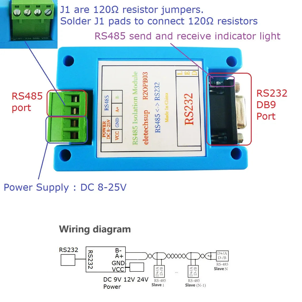 R2OPB03 RS485 to RS232 Isolator Converter Serial Port Printer Networking Module PC STM32 MCU Development Board Debugger