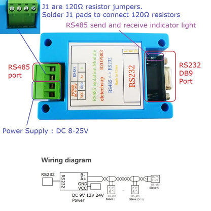 R2OPB03 RS485 to RS232 Isolator Converter Serial Port Printer Networking Module PC STM32 MCU Development Board Debugger