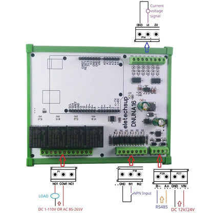 DNUNA16 DC 12V 24V DIN Rail Analog Digital Inpuut Output Expanding Board Simple Open PLC Diy Module for Arduino UNO LED Solar Battery
