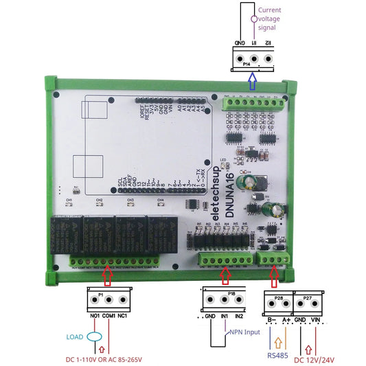 DNUNA16 DC 12V 24V DIN Rail Analog Digital Inpuut Output Expanding Board Simple Open PLC Diy Module for Arduino UNO LED Solar Battery