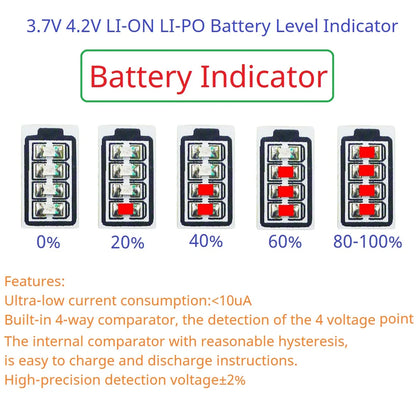 BTID42MA Mini 3.7V 4.2V 1-Cell LI-ON LI-PO Battery Power Voltage Indicator LED P/V Detection Module for 18650 26650 4680 Charge Discharge