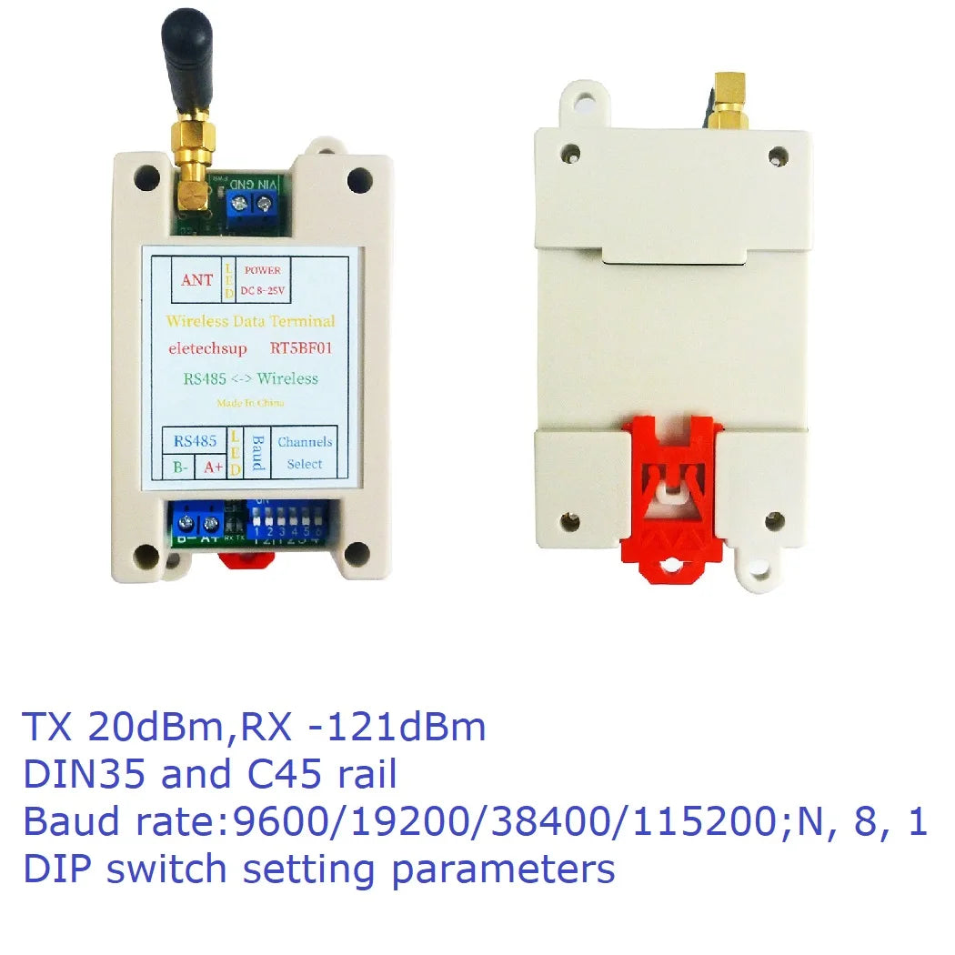 RT5BF01 VHF/UHF Radio 426MHz~508.5MHz Wide Range RF UART RS485 Wireless Transceiver Board Modbus RTU Master-Slave Module DC 12V 24V