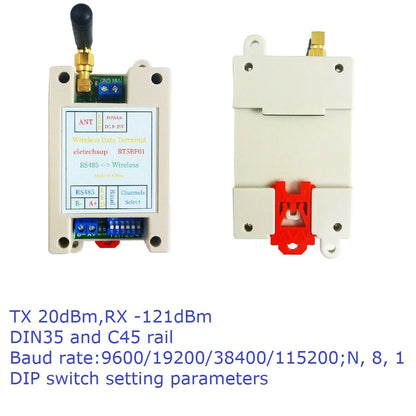 RT5BF01 VHF/UHF Radio 426MHz~508.5MHz Wide Range RF UART RS485 Wireless Transceiver Board Modbus RTU Master-Slave Module DC 12V 24V