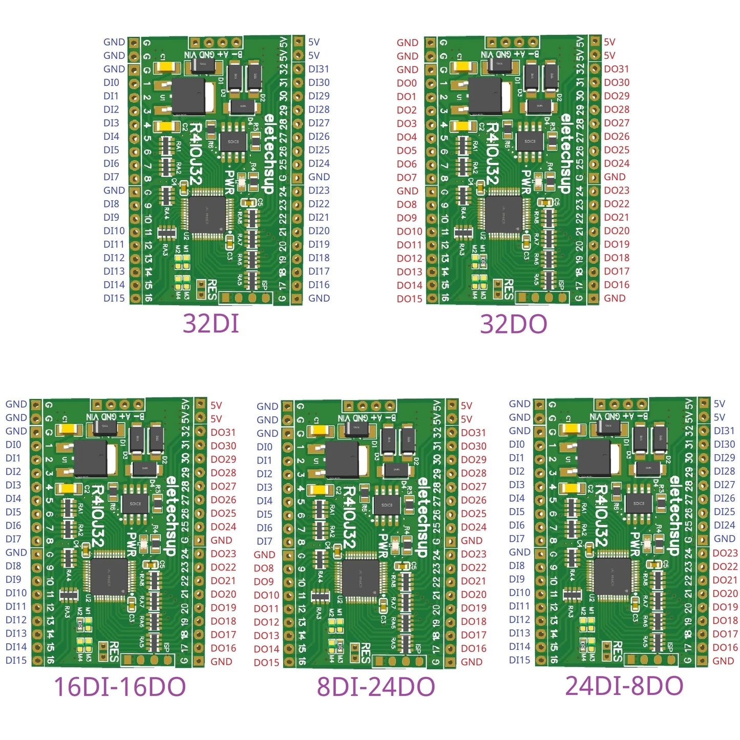 R4IOJ32 32CH RS485 2.54mm Pin Core Board Modbus Rtu Input and Output Control PLC HMI Remote IO Expanding Board R4IOJ32 DC 5V 12V 24V