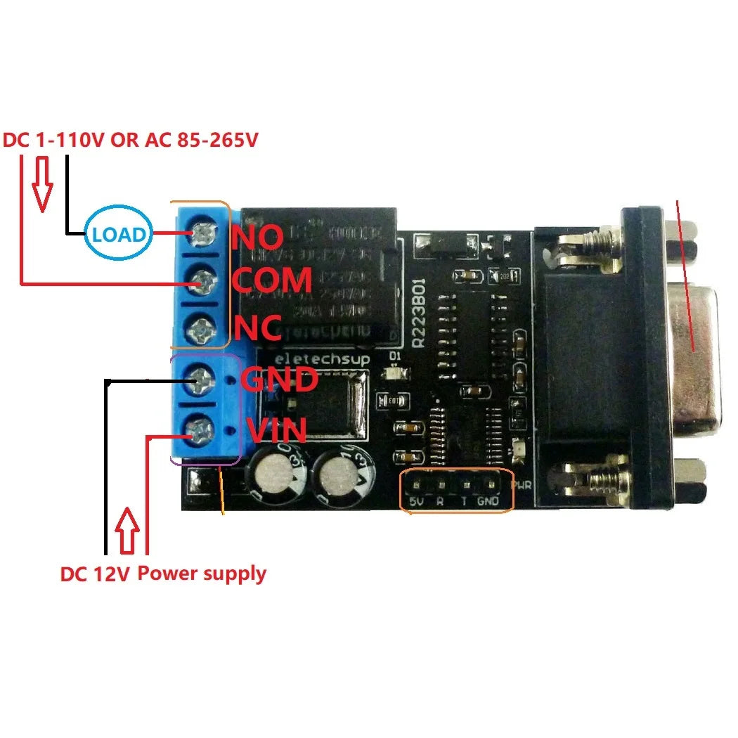 R223B01 1Ch DC12V PC COM DB9 RS232 Serial Port Delay Relay Module for LED Motor PLC