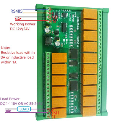 N4ROE16 16CH RS485 Multifunction Relay Module with 3A Switch Digital Output, DC 12V 24V - Integrated Circuit