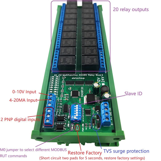 R4D6F20 Smart 20-Channel RS485 Relay Board with PLC IO Module Modbus for Multifunction Control
