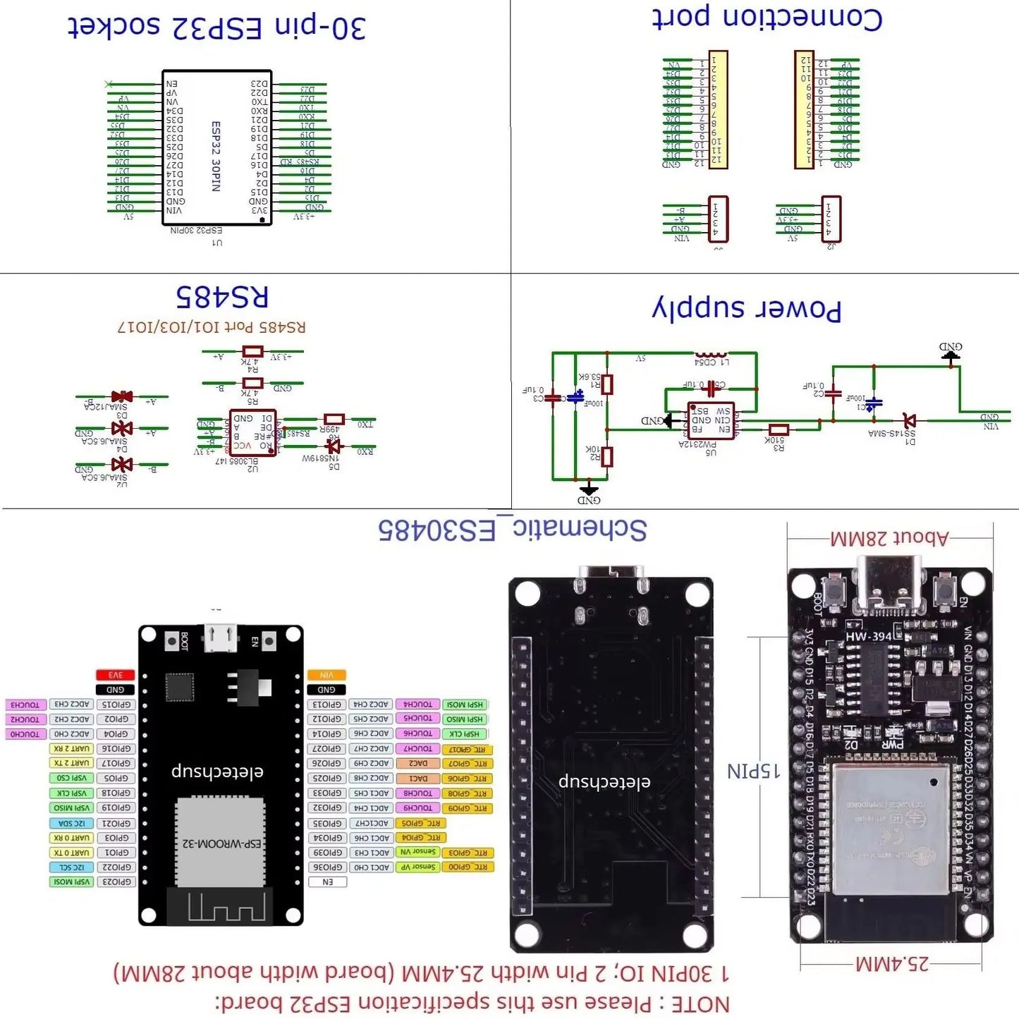 ES30485 Expansion Board DC 7-30V Power Input 5V 3.3V Output RS485 ESP32 Din Rail Mounting  for WIFI BT IOT MQTT HTTP Smart Home DIY