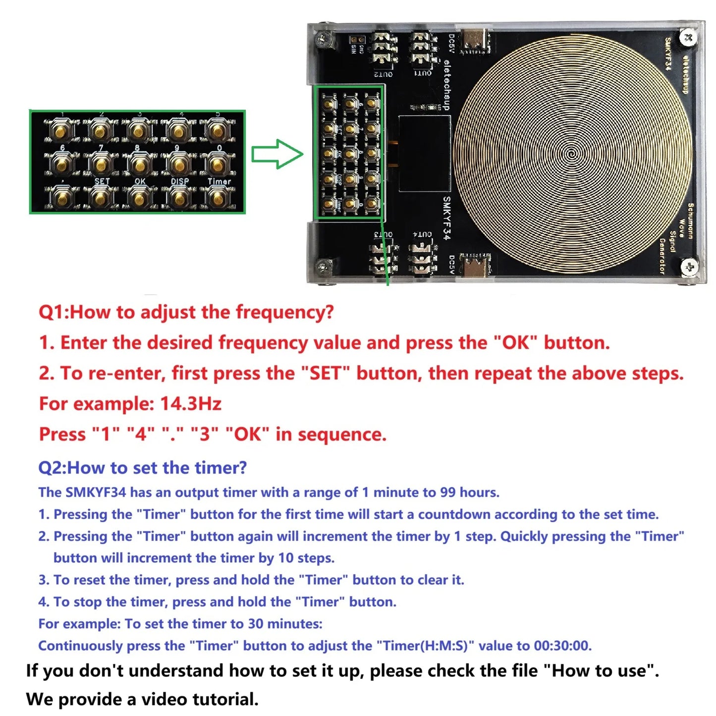 SMKYF34  Schumann Generator 0.01HZ-500KHZ High-precision  4 External Antenna Interface Cascadeable 7.83 Equipment OLED Display Timer
