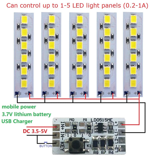 LD0515ME DC2.5V-5V 1200MA Multifunctional LED Controller Working Mode Current Can be Set ON/OFF Flashing SOS Flashlight USB Lighting Lamp