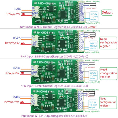 R4IOH08 8DI 8DO 4DI-4DO 2DI-6DO 6DI-2DO Multipurpose RS485 Digital Input Output Module mini PLC IO Dilator DC 12V 24V for Arduino