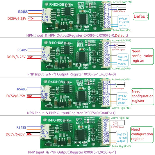 R4IOH08 8DI 8DO 4DI-4DO 2DI-6DO 6DI-2DO Multipurpose RS485 Digital Input Output Module mini PLC IO Dilator DC 12V 24V for Arduino