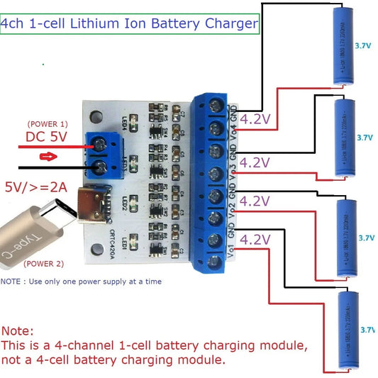 CRTC42QA 4ch TYPE-C USB 3.7V 4.2V LiPo Polymer Li-Ion Lithium Battery Charger Module for Arduiuo power bank esp32 esp8266