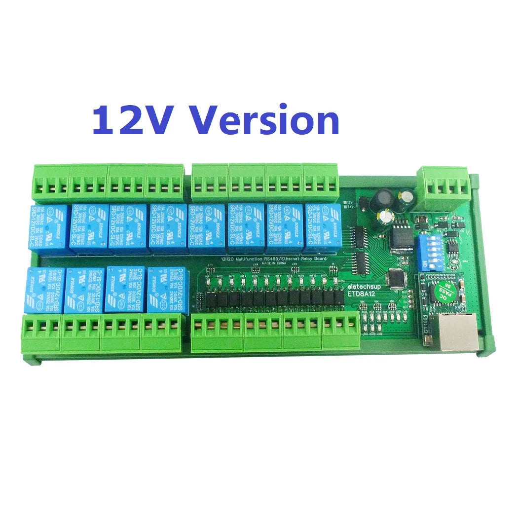 ETD8A12 2 in 1 12CH Modbus RTU/TCP DIO Network Ethernet Controller RS485 Relay Module DC 12V 24V