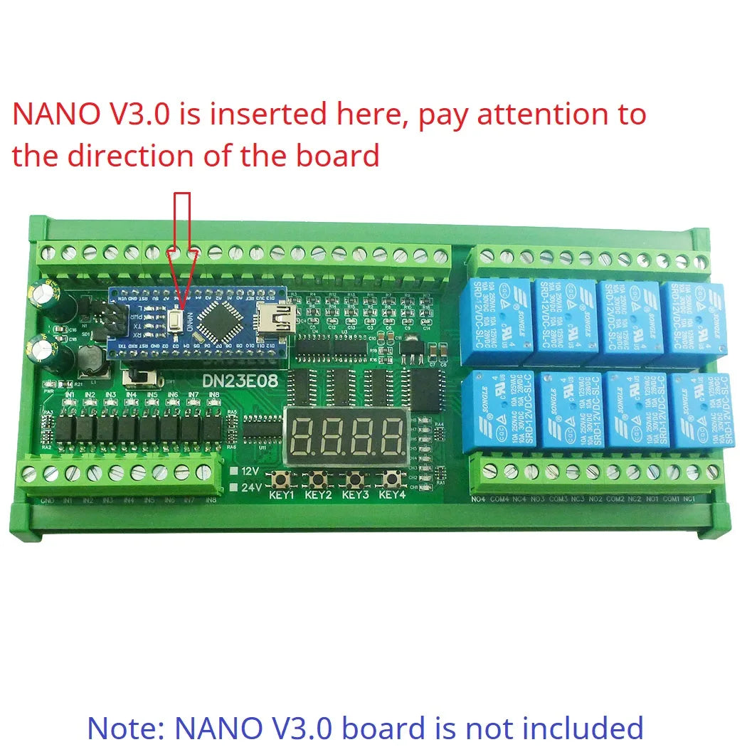 DN24F08 DN23E08 8AI-8DI-8DO Multifunction IO Expanding Module for ARDUINO NANO V3.0 RS485 Modbus RTU Open PLC LED Current Voltage Sensor