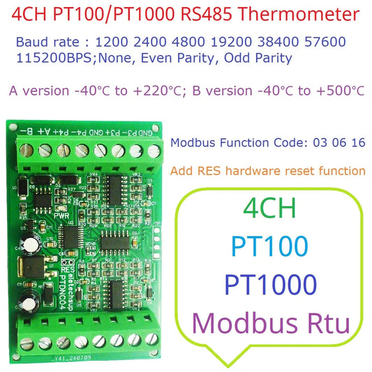 PTDNC04 PT1000 4CH Modbus Wide Range Temperature Sensor Collector PT100 RTD Platinum Thermal Resistance RS485 Remote Analog Quantity