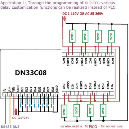 DN33C08 PICO2020 DC 12V 24V 8ch Multifunction Delay Timer RS485 Modbus Relay Module for Simple Open PLC Python C++