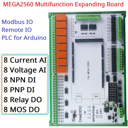DNMEB50 16AI-16DI-16DO 4-20MA Current 0-5V/10V/30V Voltage Dry Wet Contact MOS RS485 Relay MEGA2560 R3 Expanding Board for Arduino PLC