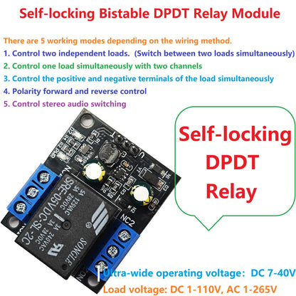 DR26F01  DC 9V 12V 24V 36V 5A Flip-Flop Self-locking DPDT Relay Module Bistable Double Swords and Double Throws Switch Board