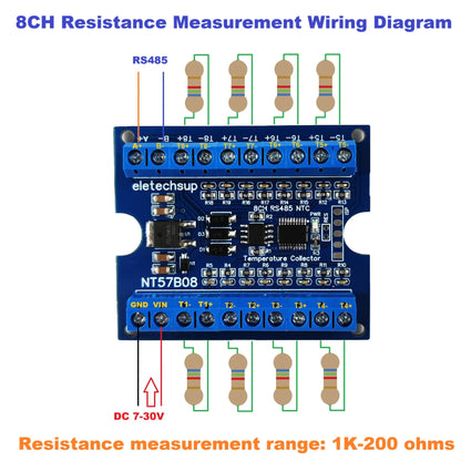NT57B08 8CH Temperature & Resistance Acquisition Board Modbus RTU RS485 NTC Thermocouple Sensors Paperless Paperless Recorder Controller