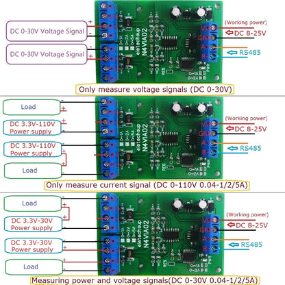 N4VIA02 Multifunctional RS485 Ammeter & Voltmeter 0-30V Voltage & 0-5A Current Measurement Module Modbus RTU
