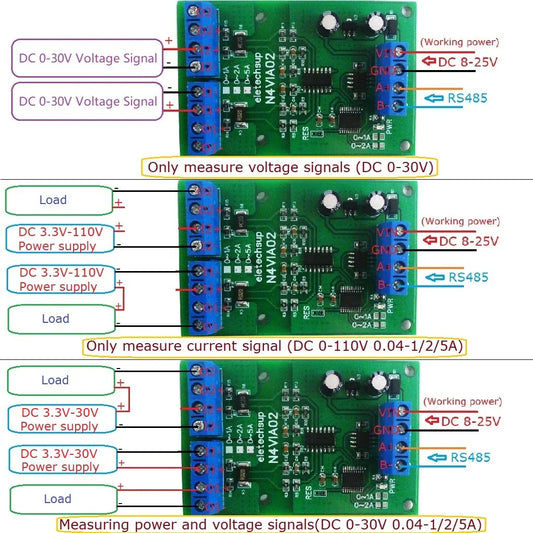 N4VIA02 Multifunctional RS485 Ammeter & Voltmeter 0-30V Voltage & 0-5A Current Measurement Module Modbus RTU