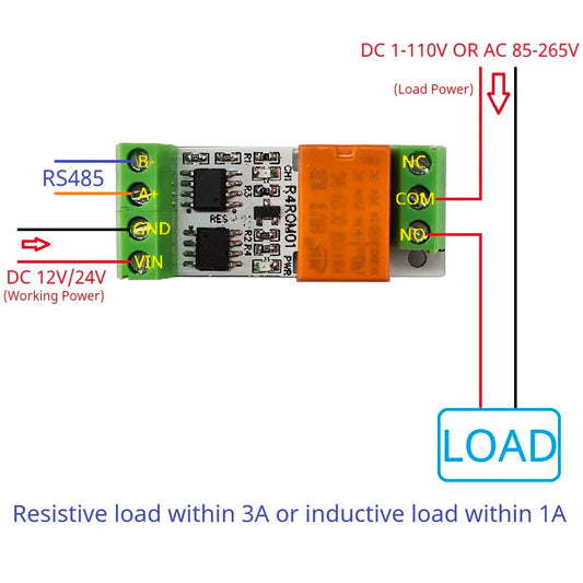 R4ROM01 3A Mini Size & Low Noise 5V 12V 24V RS485 Relay Board Modbus Rtu Remote IO 110V 120V 220V Small Electronic Switch