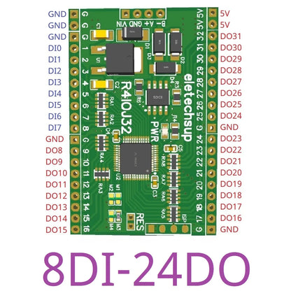 R4IOJ32 32CH RS485 2.54mm Pin Core Board Modbus Rtu Input and Output Control PLC HMI Remote IO Expanding Board R4IOJ32 DC 5V 12V 24V