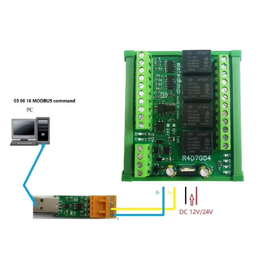 R4D7G04 Multifunction Relay Module with RS485 Modbus RTU for 4-20MA 0-10V Current Voltage Collection