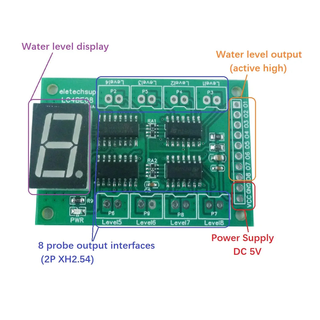 LC4BE08 DC 5V 8 Port Water Level Detect Display Board Liquid  Controller Sensor Switch Module for Arduiuo  MEGA2560 NANO MCU STM32