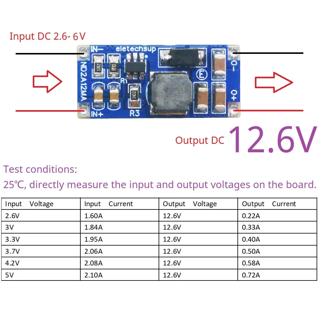 ND2A12MA 1Cell to 2-3Cell Battery Voltage Doubler DC-DC 4.2V 8.4V 12.6V Converter 3.3V 3.7V 4.2V to 5V 8.4V 12V 12.6V Voltage Booster