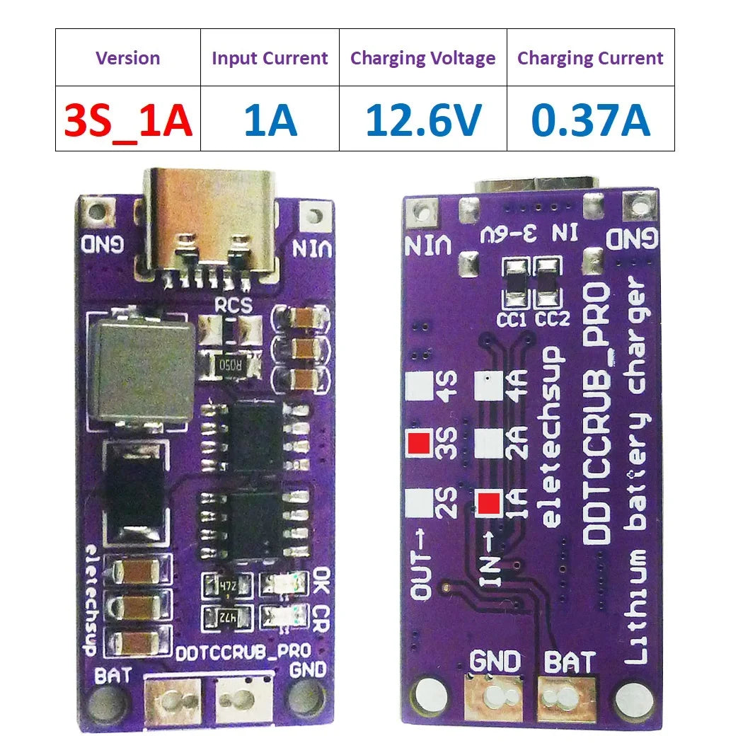 DDTCCRUB 1-4Cell Type-C to 4.2V 8.4V 12.6V 16.8V LiPo Li-Ion Battery Pack Portable Charger Diy Outdoor Emergency Power Supply Solar Panel