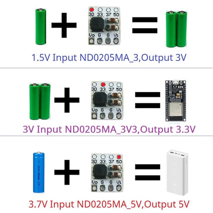 ND0205MA  Boost Module Mini High Efficiency Low Quiescent Synchronous PFM Step-up DC-DC Converter 1.2V 1.5V 2.5V 3.7V 4.2V To 3V 3.3V 5V