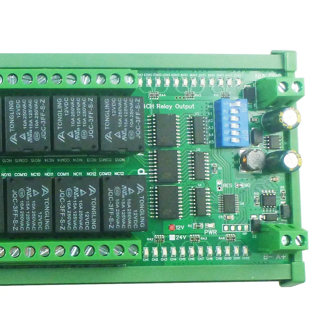 N4DOJ24 24CH RS485 ON/OFF Momentary Delay Latch 12V 24V Relay Module Uart Modbus PLC IO Board N4DOJ24 for Motor LED Smart Home Diy