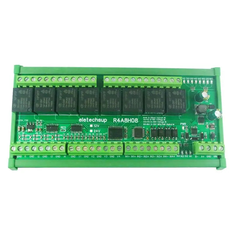R4A8H08 8DO 4DI 8AI RS485 Modbus RTU Multifunction Relay Module PLC IO Expanding Board 4-20MA 0-10V Current Voltage Collector R4A8H08