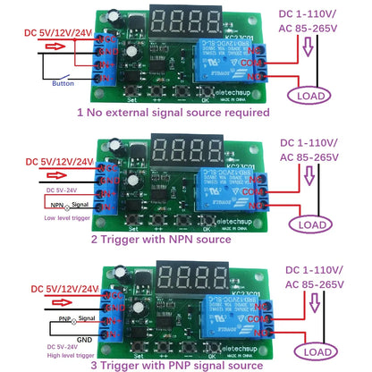 KC23C01 Multifunction Pulse Counter Switch Adjustable Timer Delay Turn On/Off Relay Module DC 5V 12V 24V