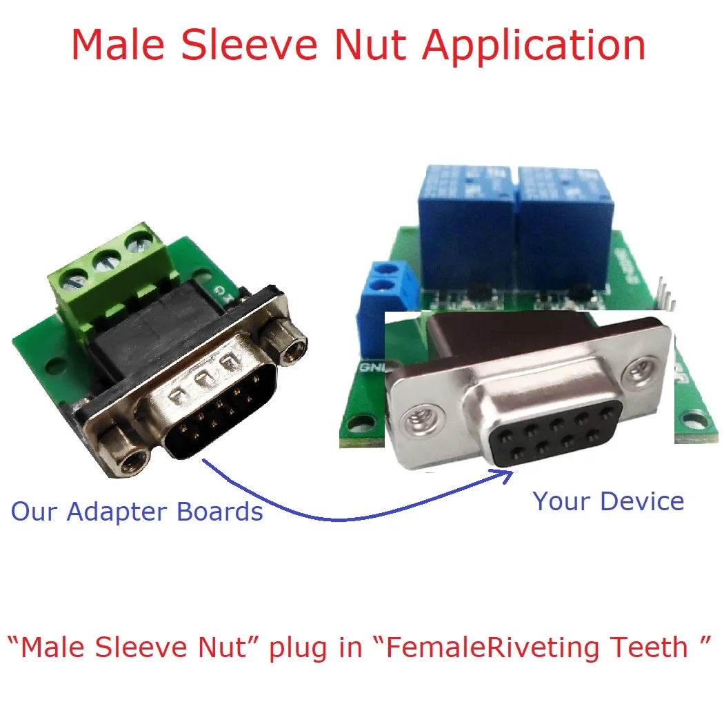 DB9FA03 DB9MB03 DB9 to (RXD TXD GND) 3Pin Terminal RS232 Converter Adapter Riveting Teeth Sleeve Nut for Arudino  MEGA PLC