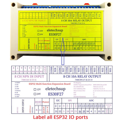 ES30F27 Multi-Function ESP32 Relay Expansion Board with 8DI-8DO-7ADC and RS485