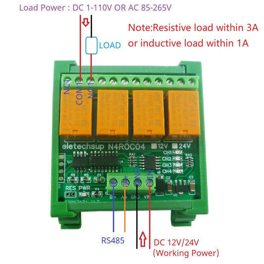 N4ROC04 DC 12V 24V 4ch Mini Modbus Rtu 3A Relay Module PLC Intermediate Relay I/O Expansion Board NC COM NO Port N4ROC04