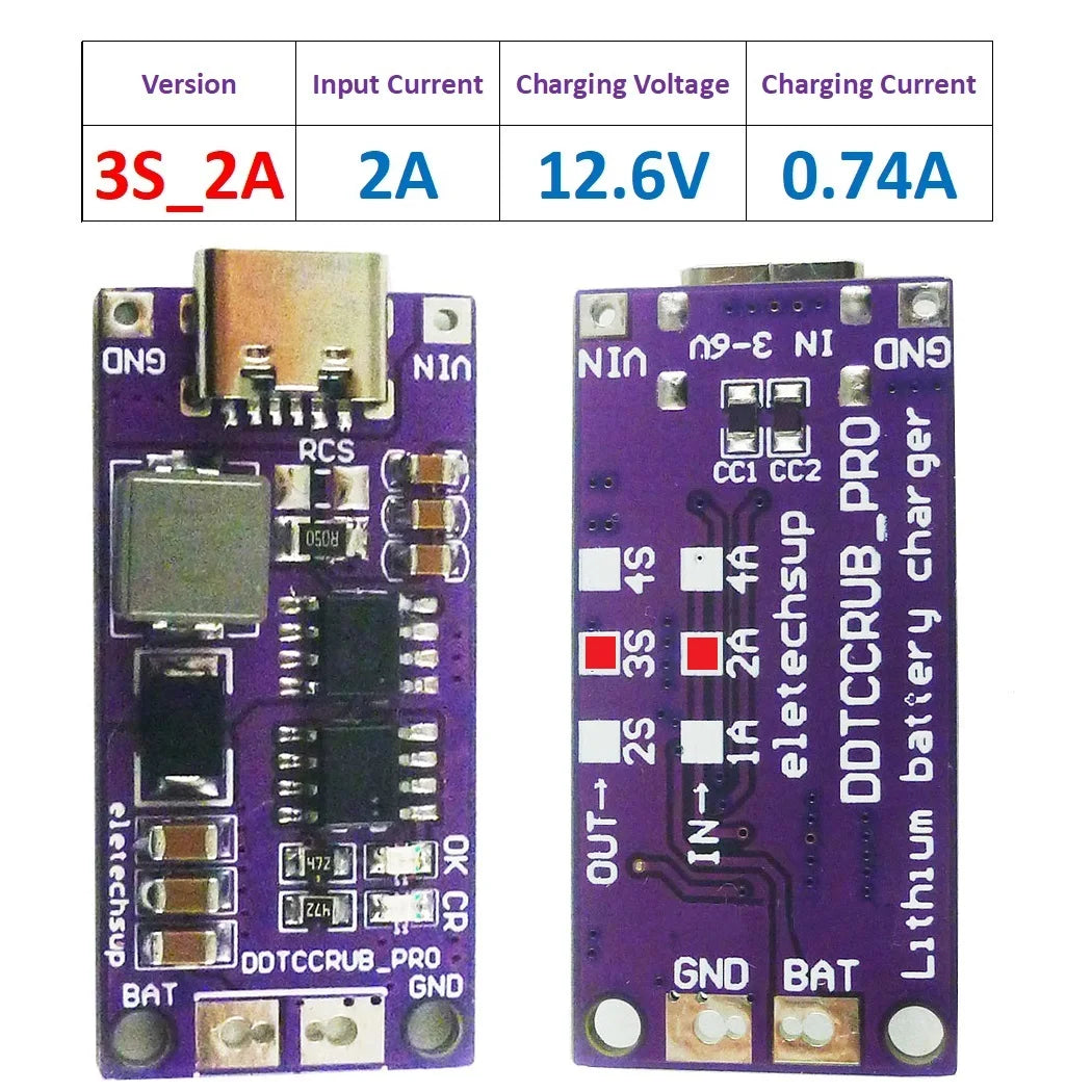 DDTCCRUB 1-4Cell Type-C to 4.2V 8.4V 12.6V 16.8V LiPo Li-Ion Battery Pack Portable Charger Diy Outdoor Emergency Power Supply Solar Panel