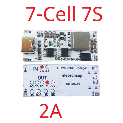 NITC16UB 2A/4A 4-12 Cell NIMH Charger Module TYPE-C DC 5V Boost BMS CC/CV NiCd for 4.8V 6V 7.2V 8.4V 9.6V 10.8V 12V 13.2V 14.4V Battery