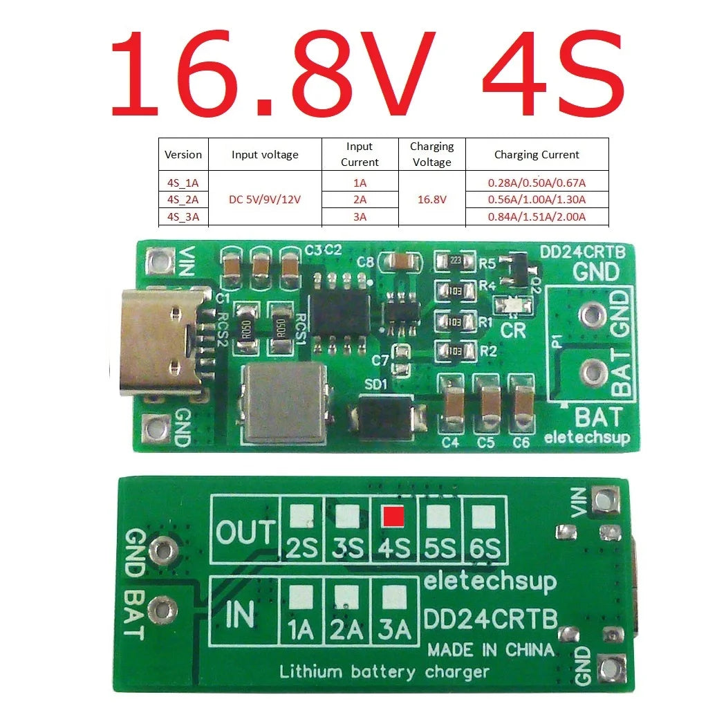 DD24CRTB 8.4V 12.6 16.8 21V 25.2V Step-up Boost Charger Module for 7.4V 11.1V 14.8V 18.5V 22.2V 18650 Battery Pack2-6S Type-c Multi-cell
