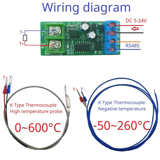 N4KTA01 -200-1350C Modbus Rtu K-Type to RS485 Thermocouple-to-Digital Converter Module Wide Range Analog Temperature Measurement Board