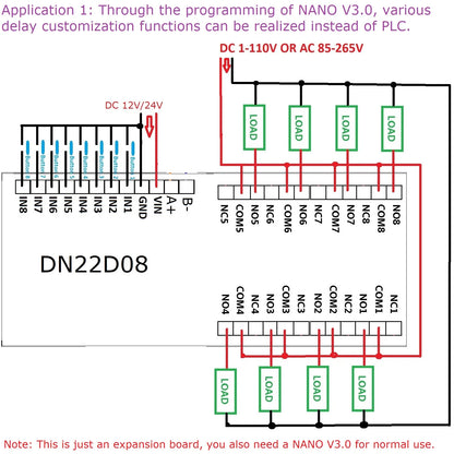 DN22D08 8CH DC 12V 24V Multifunction Delay Timer Switch Board RS485 PLC IO Expanding Module For Arduino NANO V3.0