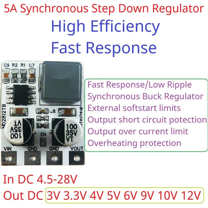ND2812TB 5A Input DC 5-30V Output DC 3V 3.3V 4V 5V 6V 9V 10V 12V Synchronous DC-DC Buck Converter for Moter LED Car Motorized Bicycle