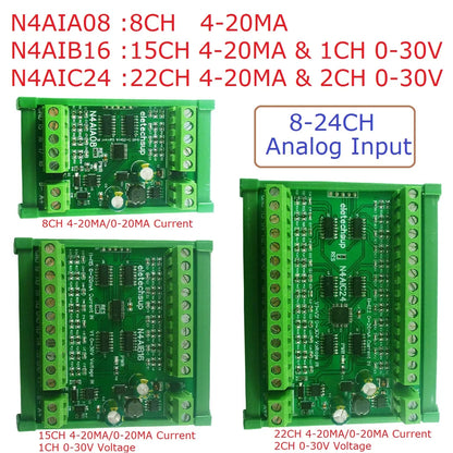 N4AIA08 N4AIB16 N4AIC24 22CH 4-20MA Current & 2CH 0-30V Voltage Input RS485 AI Module 24CH 12-bit ADC Collector Board MODBUS RTU PLC IO